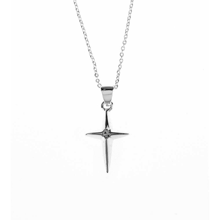 Silver Plated Star With Cross Necklace