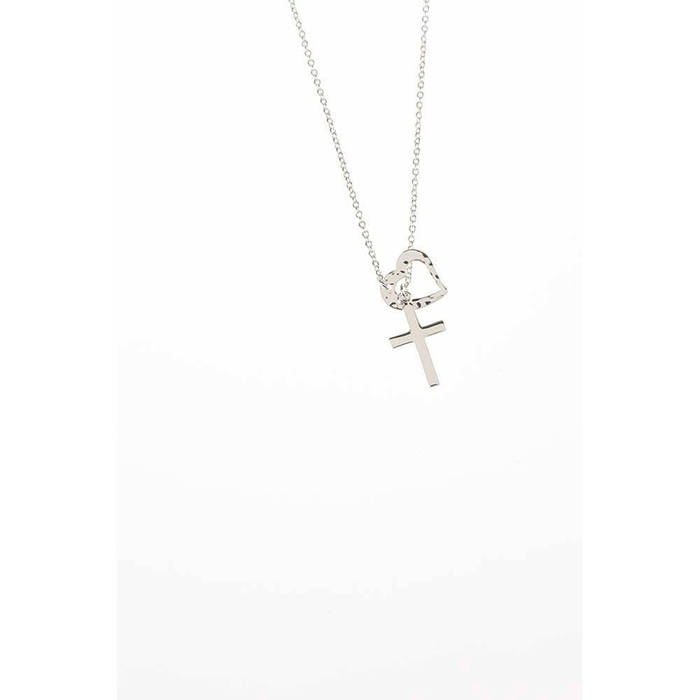 Silver Plated Heart With Cross Lariat Necklace