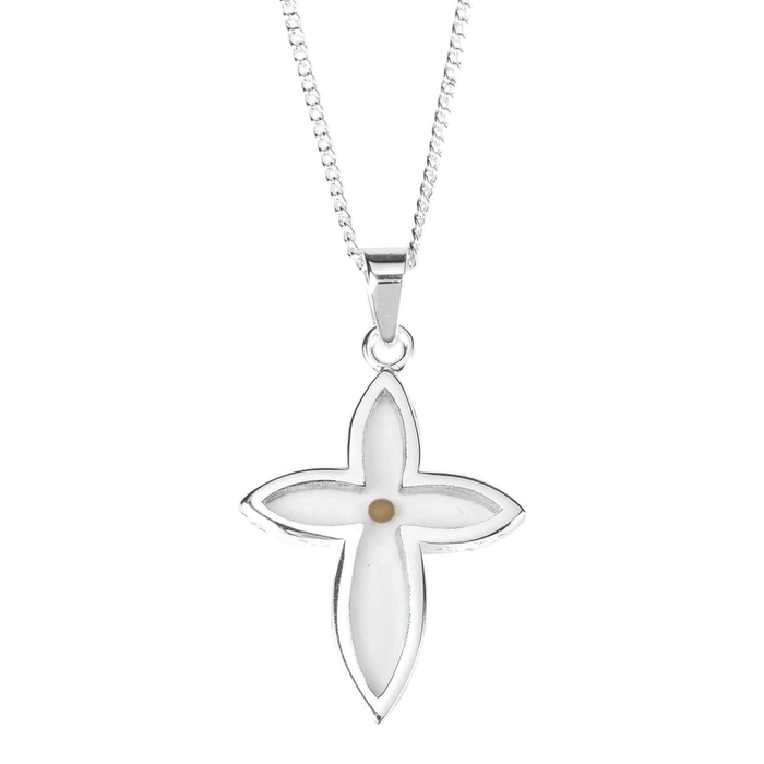 Silver Plated Mustard Seed Petal Cross Necklace