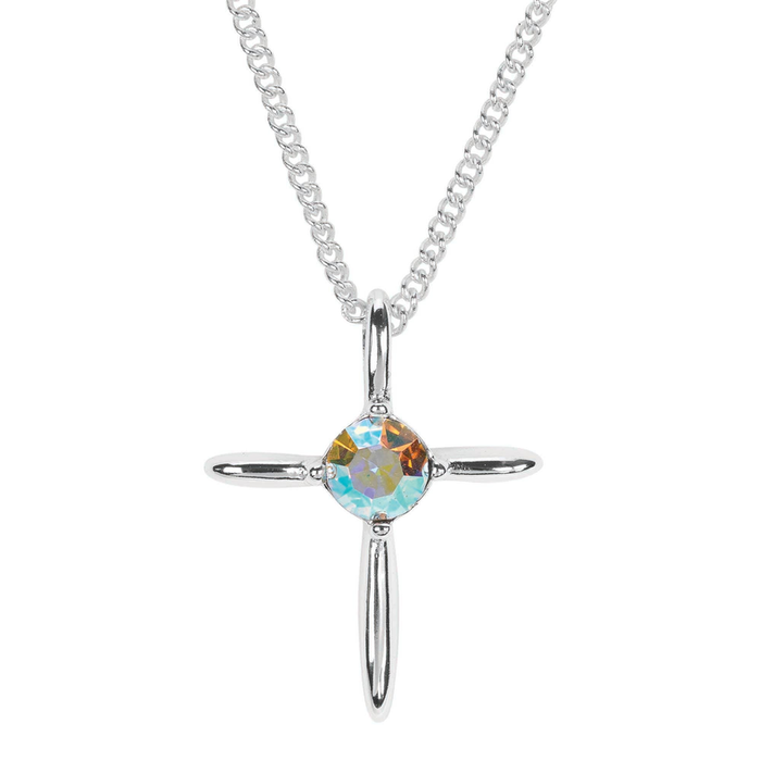 Silver Plated Cross With Cubic Zirconia Stone Necklace