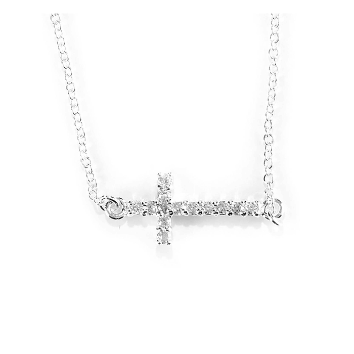 Silver Plated Sideways Cross Necklace