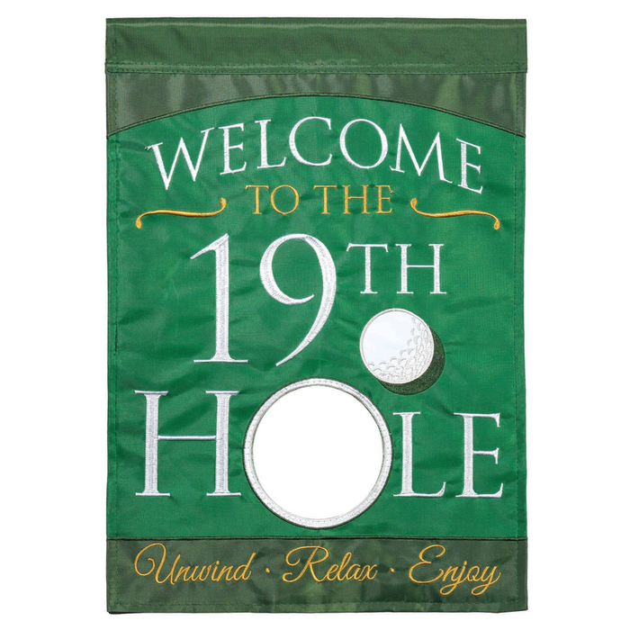 Welcome 19th Hole Burlap House Flag Double Applique