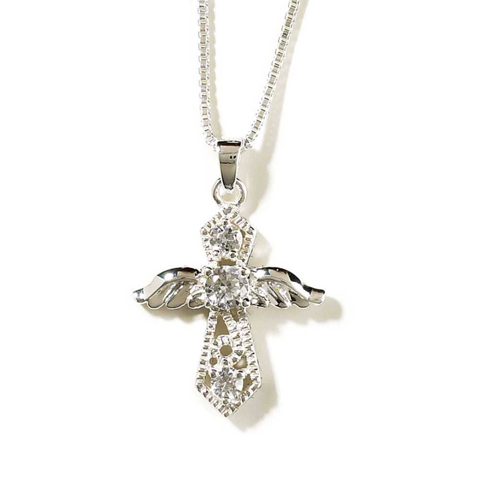 Silver Plated Angel Cross Necklace