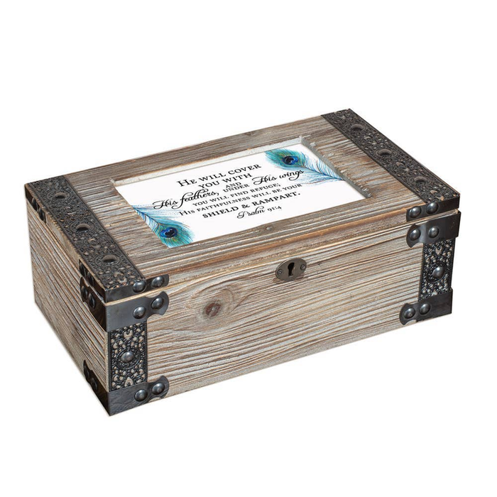 He Will Cover You Psalm 91:4 Rustic Music Box