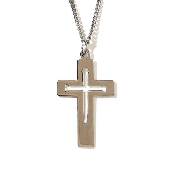 Silver Plated Cross With Cutout Nail Cross Necklace