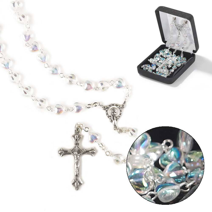 Rosary Crystal Faux Hearts 19"