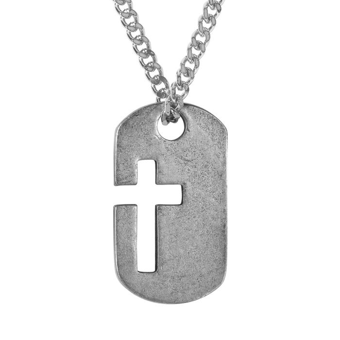 Dogtag Cross Pewter Necklace 24"ch