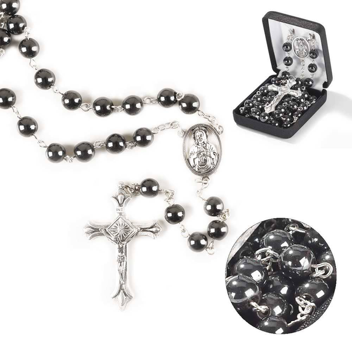 Rosary Hematite St Mary Center 8mm