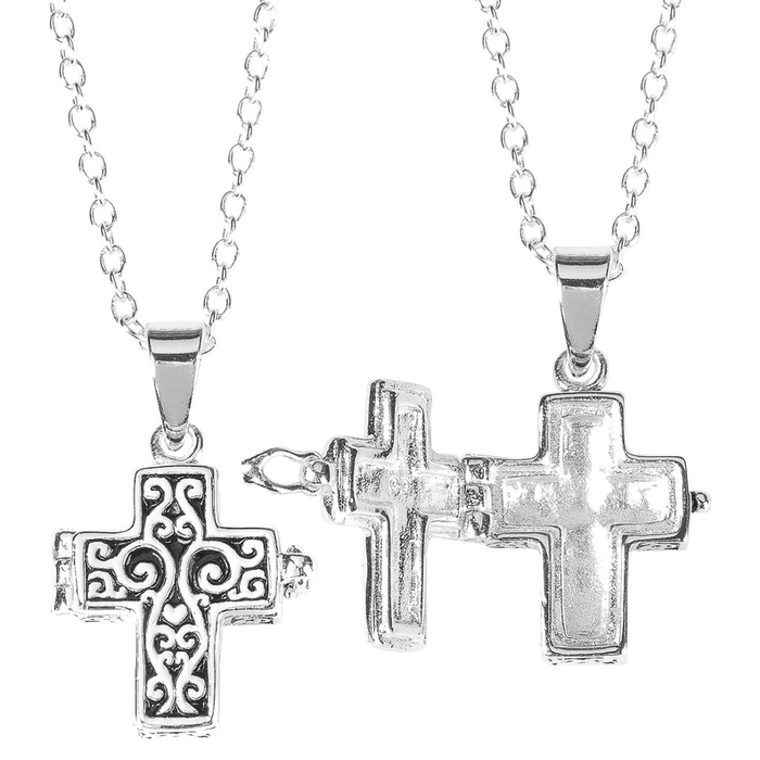 Silver Plated Cross Prayer Box Necklace