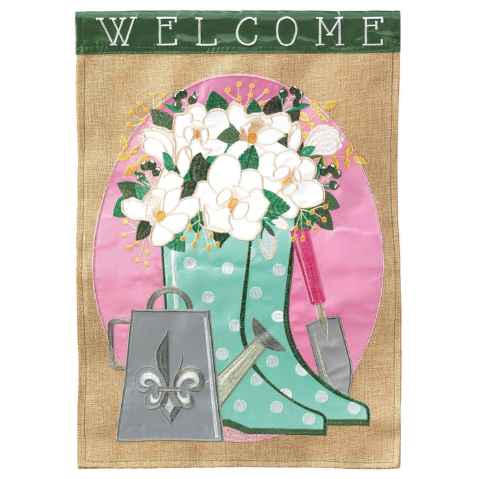 Welcome Fleur De Lis Rainboots Flag Garden