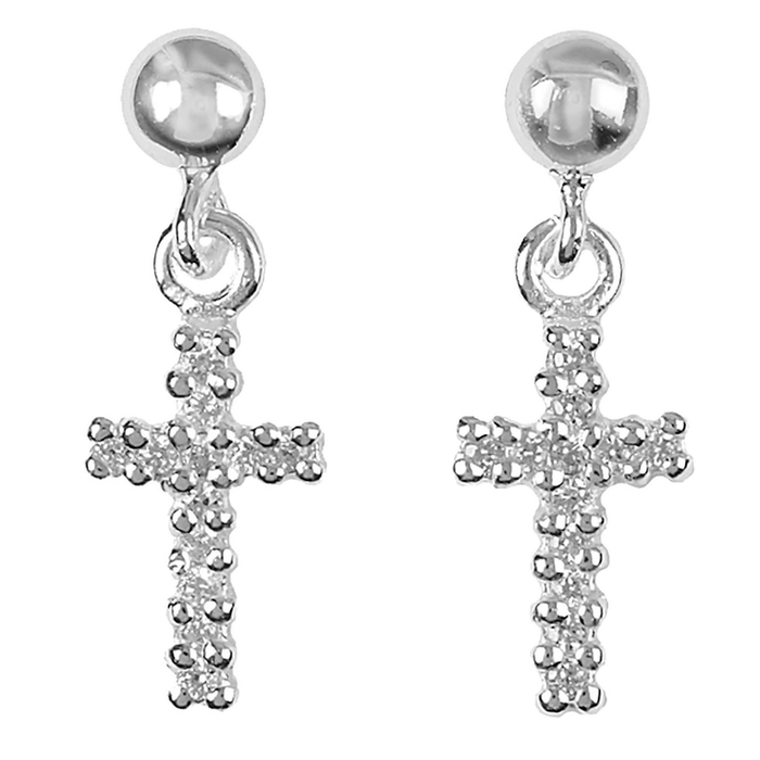 Silver Plated Cubic Zirconia Cross Earrings