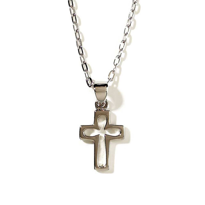 Silver Plated Box Cross With Cutout Rounded Cross Necklace