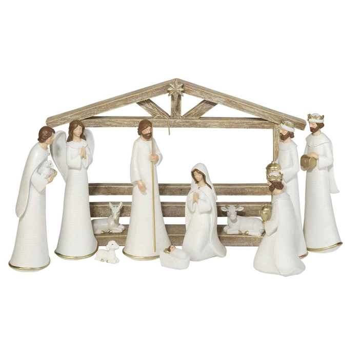 11 Piece Nativity With Creche