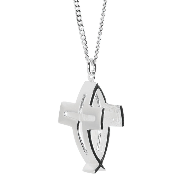 Open Cross/fish Silver Plate  Chain