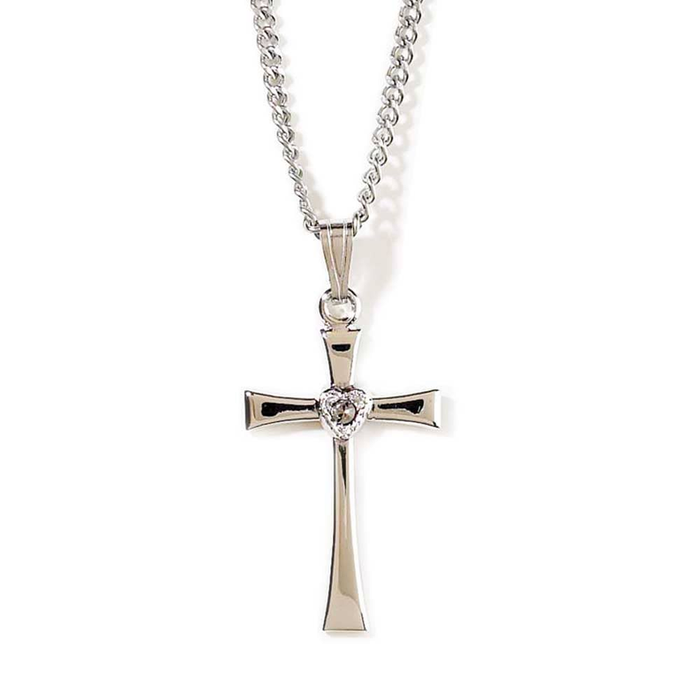 Silver Plated Cross With Heart Stone Necklace