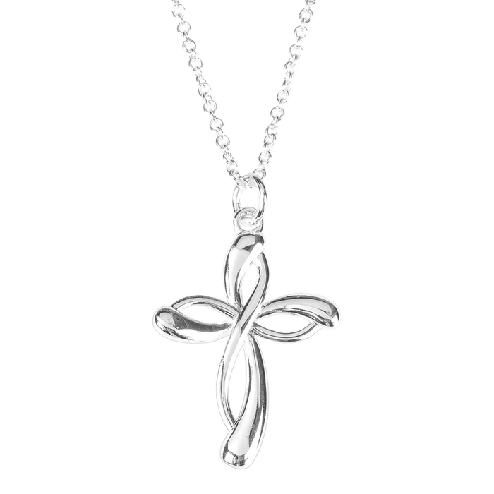 Silver Plated Open Ribbon Cross Necklace