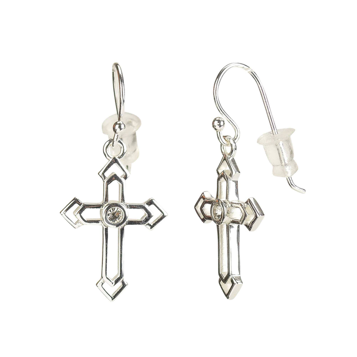 Earrings Silver Pl Open Bud Cross