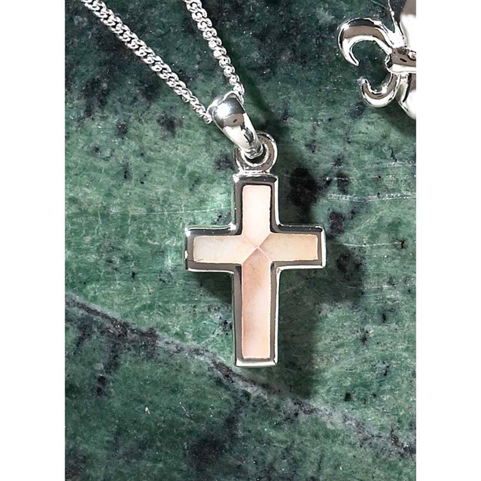 Silver Plated Mother Of Pearl Box Cross Necklace