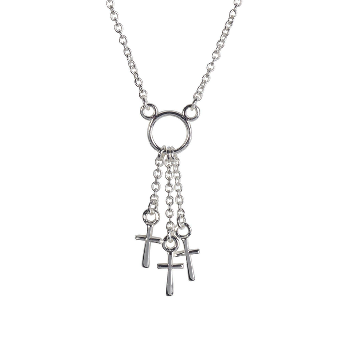 Triple Crosses Silver Plate  Chain