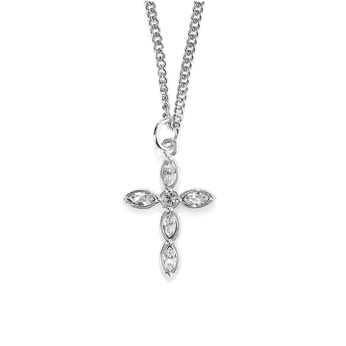 Silver Plated Stone Cross Necklace