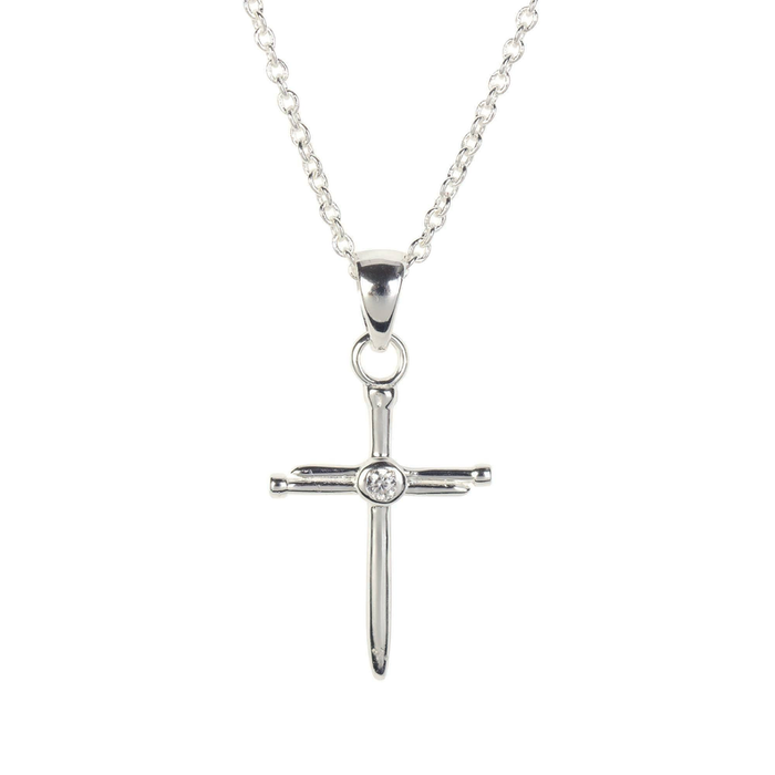 Nail Cross/cz Silver Plate  Chain