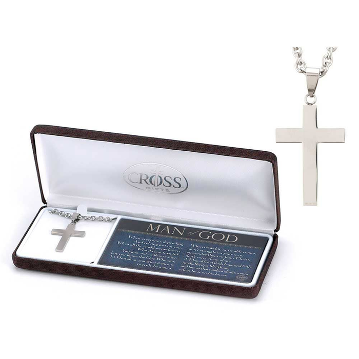 Man Of God Necklace Box Cross Stainless Steel