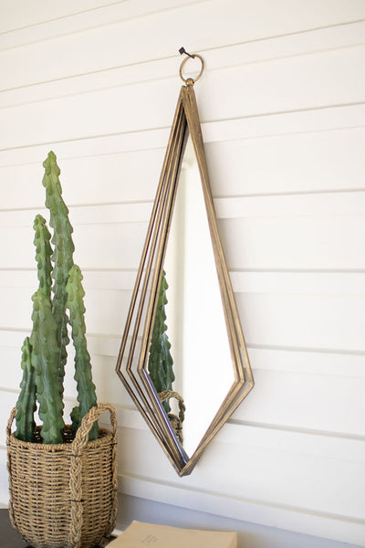 Tall Diamond Antique Brass Mirror