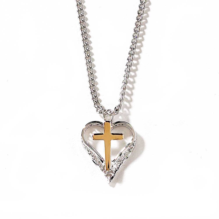 Silver Plated Filigree Heart With Plated Cross Necklace