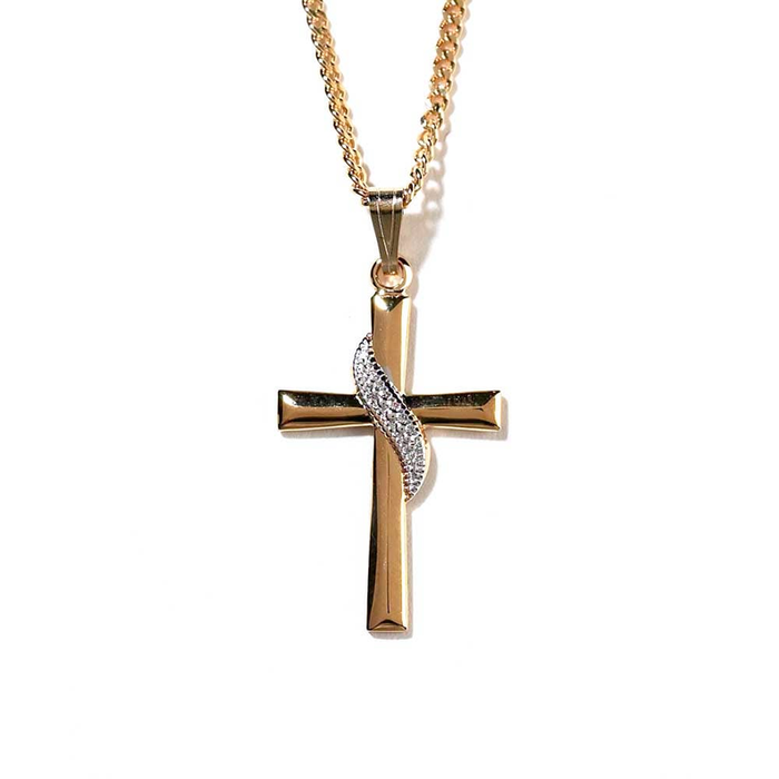 Plated Cross With Sash Necklace