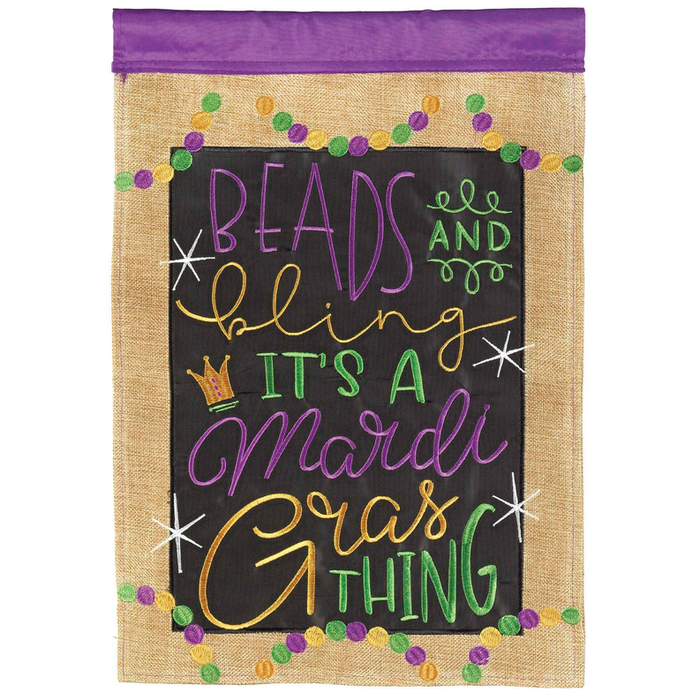 Beads Bling Mardi Gras Flag Burlap