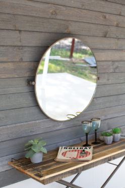 Metal Framed Tilted Round Mirror 29.5"d X 3"t