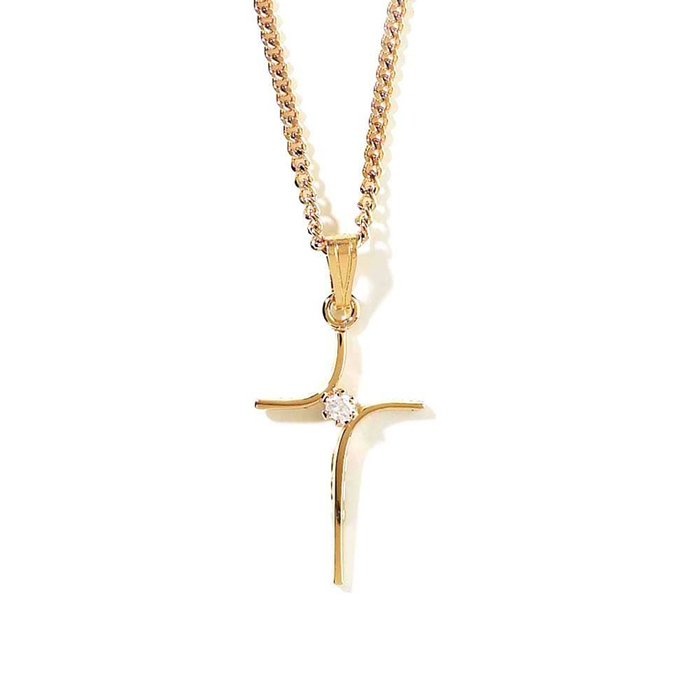 Plated Cross With Stone Necklace