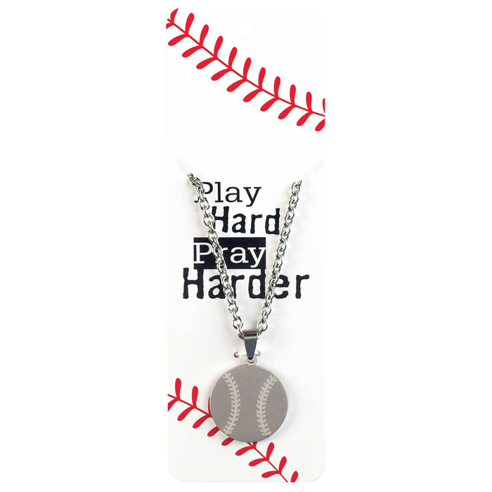 Necklace Baseball Pray Hard Him Ssteel