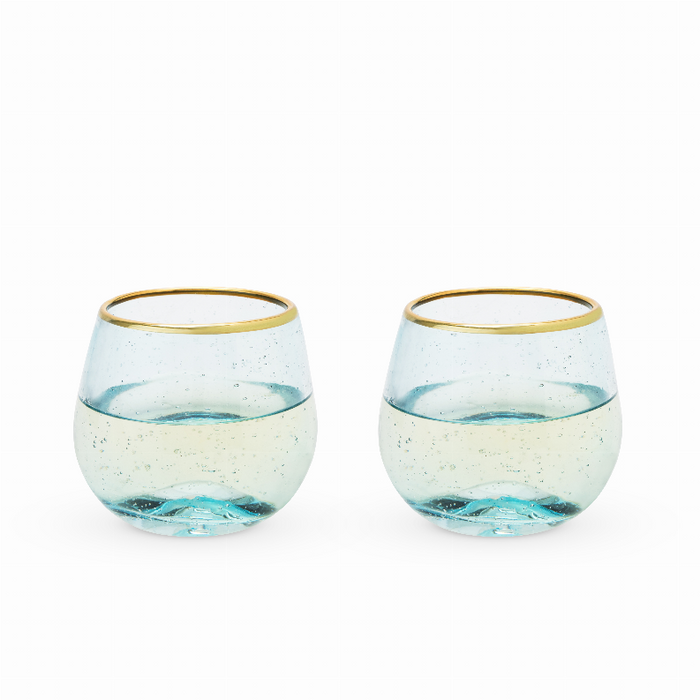 Aqua Bubble Stemless Wine Glass Set By Twine