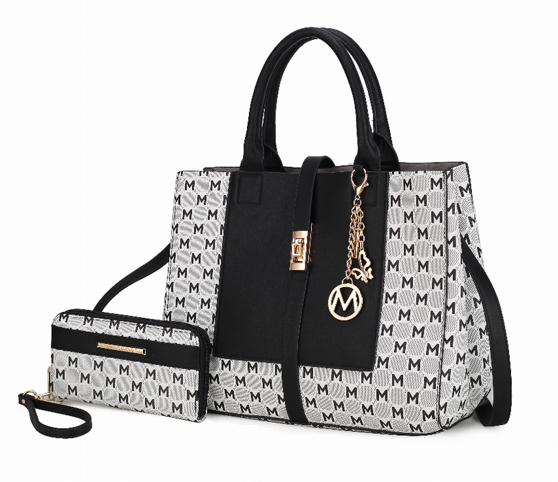 Yuliana Circular M Emblem Print Satchel Bag With Wallet - 2 Pieces