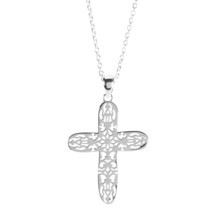 Necklace Open Fancy Cross Silver Plate