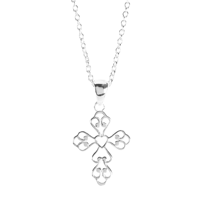 Necklace Open Bud Cross Silver Plate