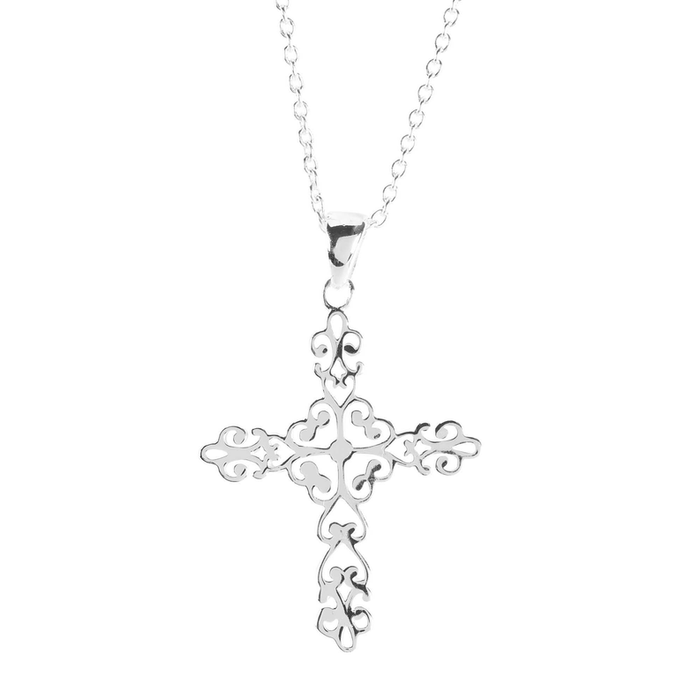 Necklace Cutout Bud Cross Silver Plate