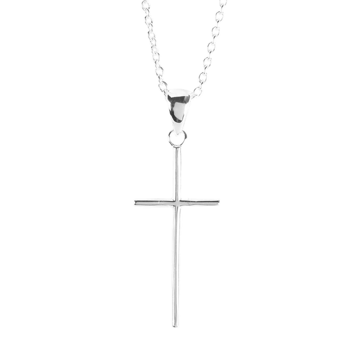 Necklace Round Tube Cross Silver Plate