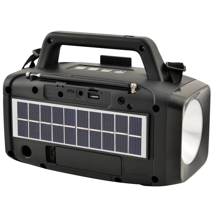 Solar Power Speaker With Fm Radio & Led Flashlight