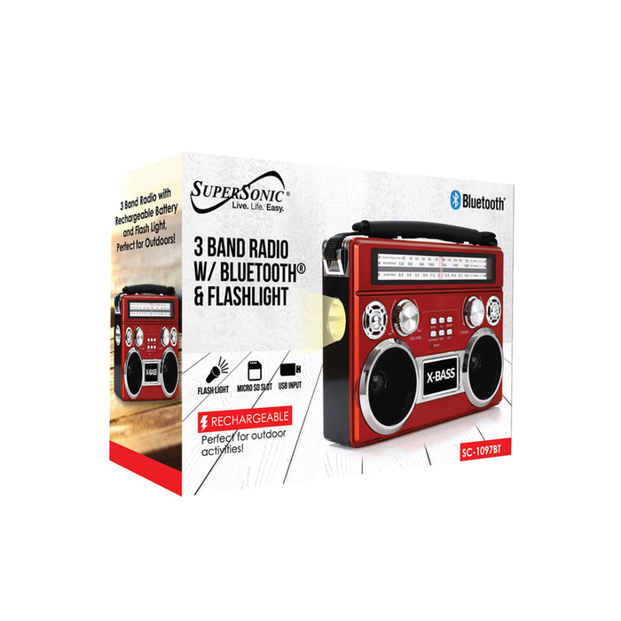 Portable 3 Band Radio With Bluetooth And Flashlight
