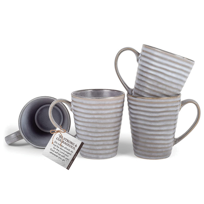 Ceramic Mugs (4pk) Christian Grey Ribbed