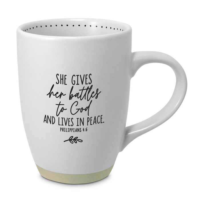 Coffee Mug She Gives Battles To God 17oz