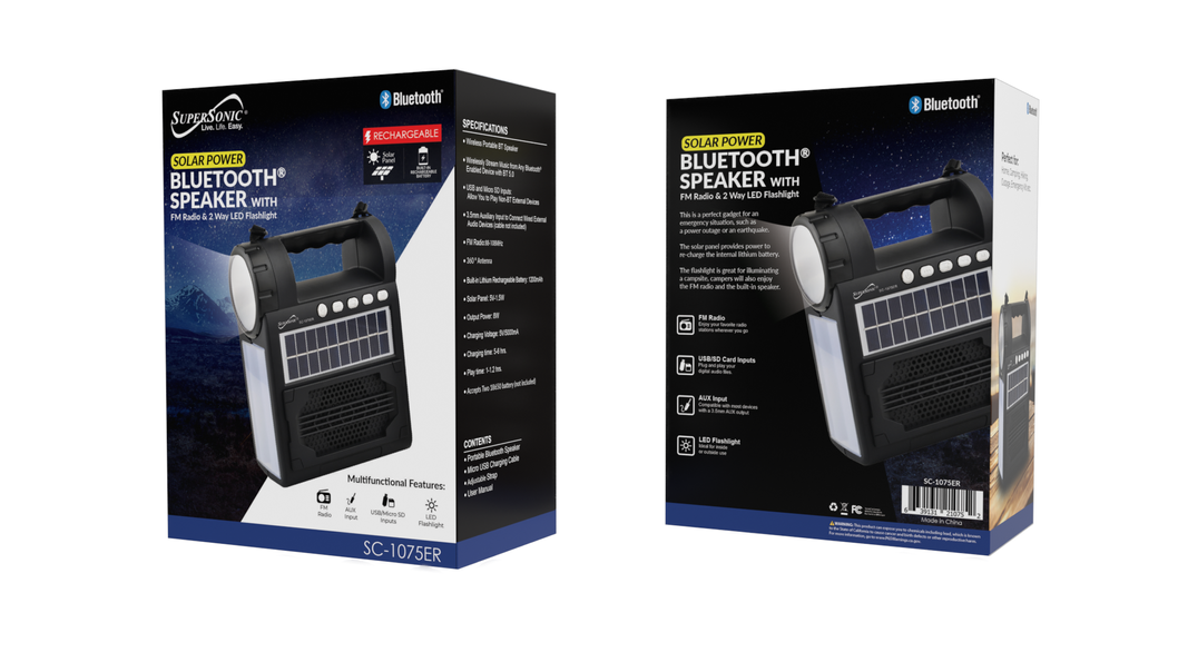 Solar Power Speaker With Fm Radio / Flashlight / Lantern