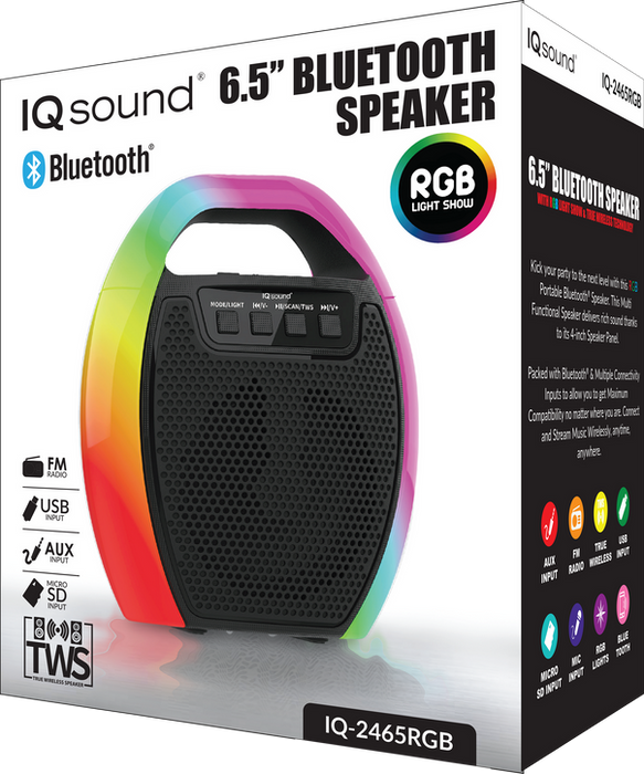 6.5" Portable Bluetooth Speaker With Rgb Handle