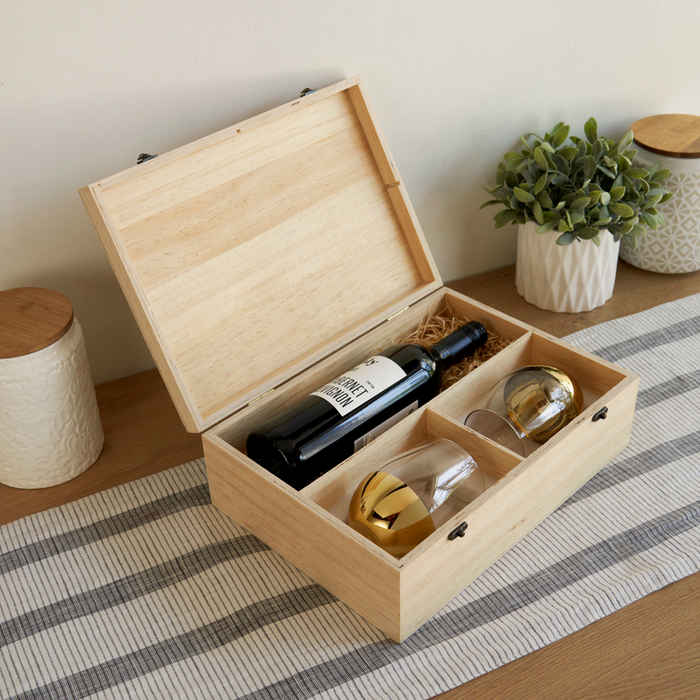 Wood Wine Box With Set Of 2 Stemless Glasses By Twine Living