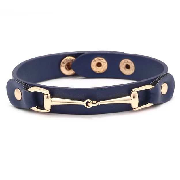 Awst Int'l Vegan Leather Bracelet With Gold Tone Snaffle Bit