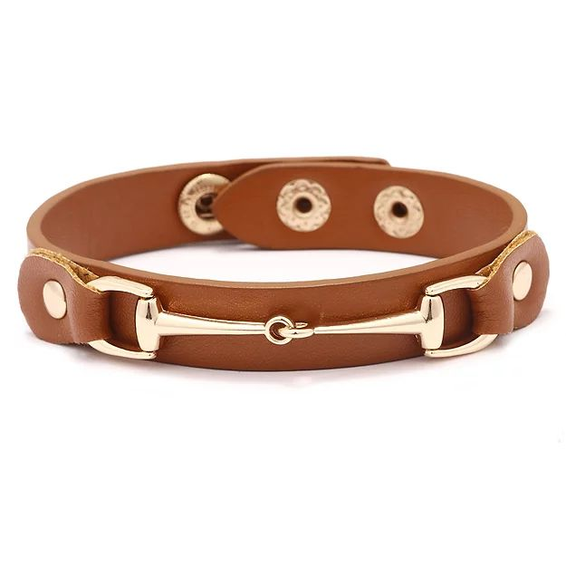 Awst Int'l Vegan Leather Bracelet With Gold Tone Snaffle Bit