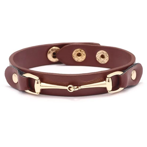 Awst Int'l Vegan Leather Bracelet With Gold Tone Snaffle Bit