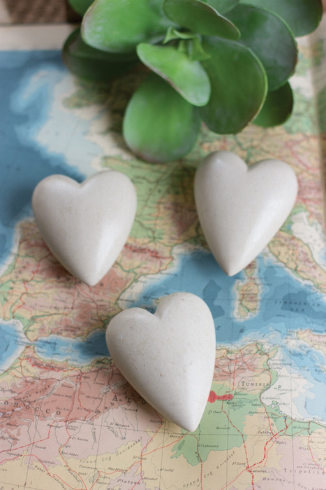 Set Of Six Hand Carved Stone Hearts